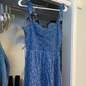 Blue patterned hi/low dress